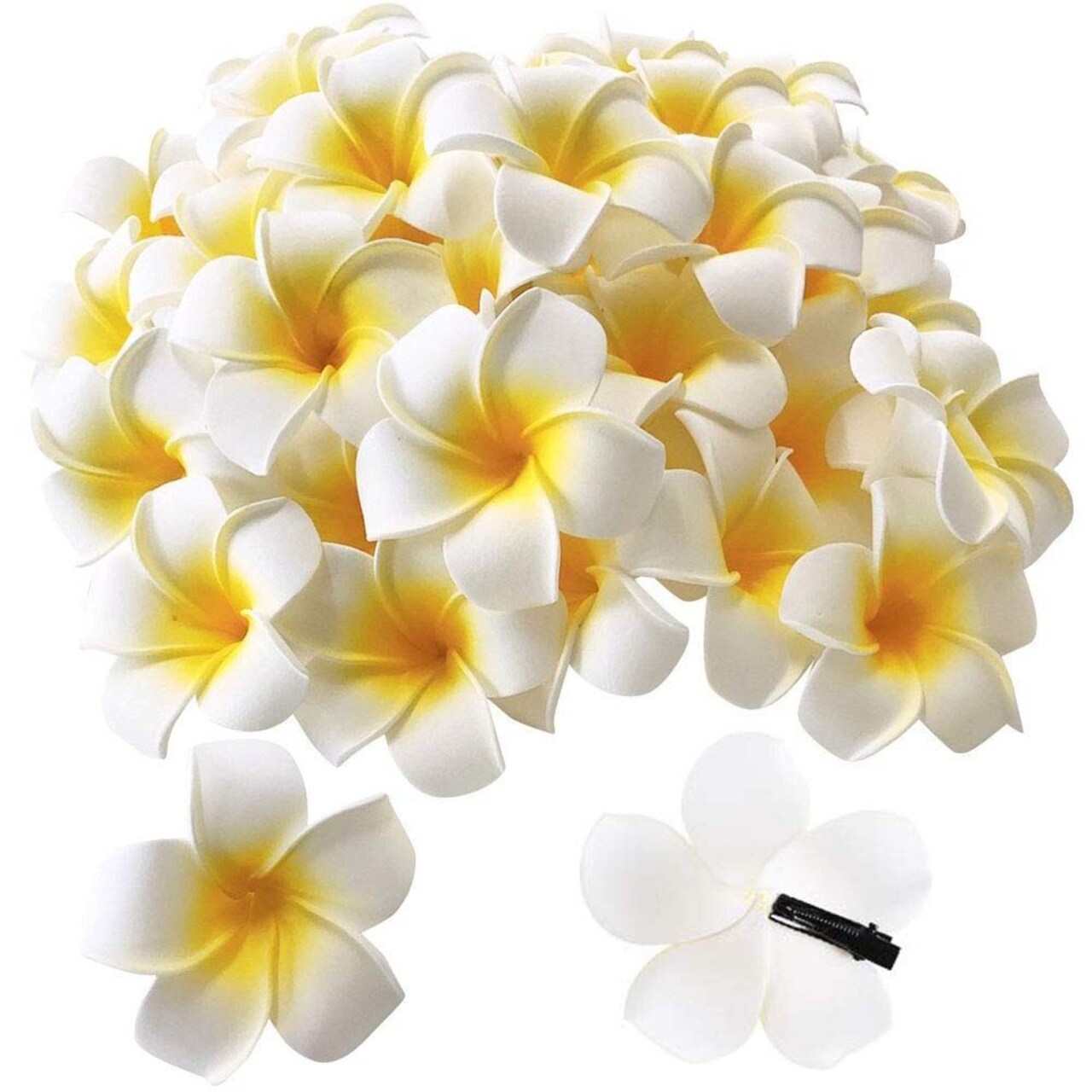 White Foam Hawaiian Frangipani Artificial Plumeria Flower Hat Hair Clips